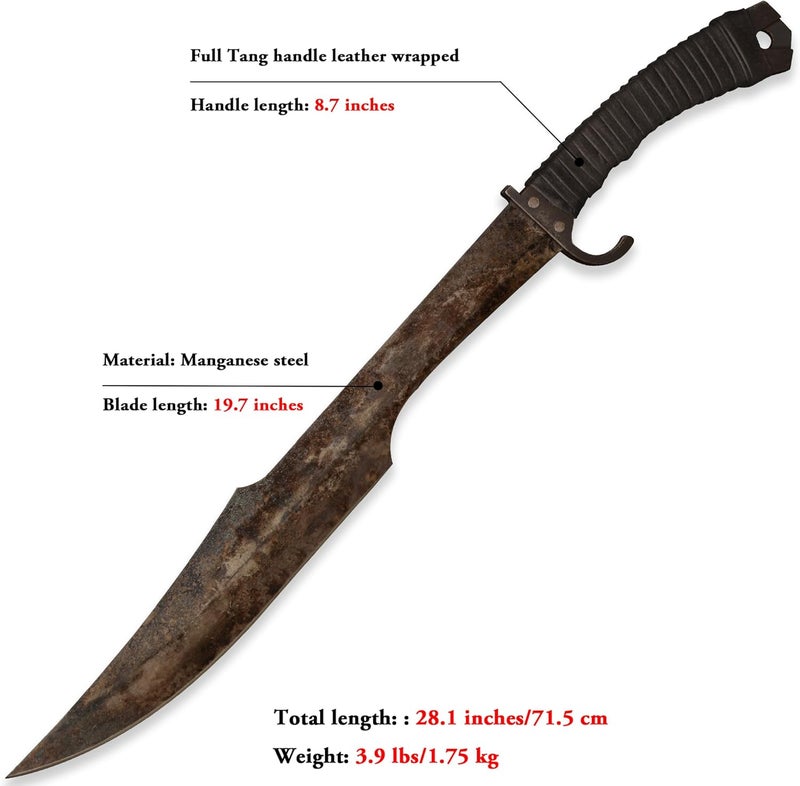 SV Handmade cast Manganese Steel Chopping Blade Sword, Full Tang, Outdoor, Hunting, Camping, Hiking, Survival, with Protective Cover, Multiple Styles to Choose from - Image 2
